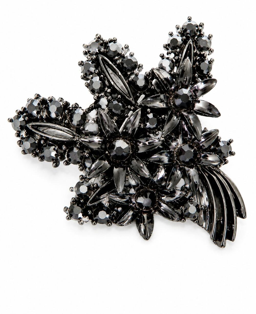 Vintage Juliana DE Black Rhinestone Brooch Japanned Floral Pin Delizza Elster